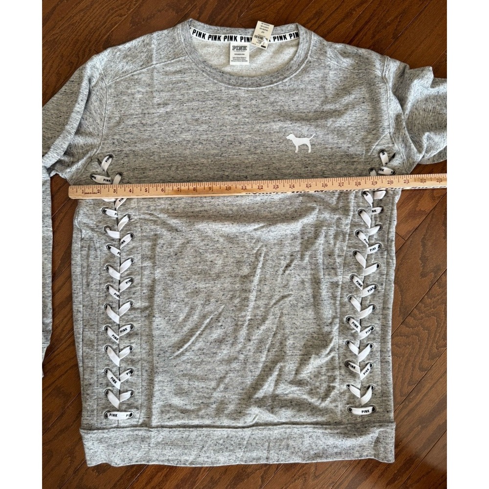 Victoria's Secret PINK Gray Sweatshirt w/Side Laces Size Small Dog Logo NEW TAGS - Picture 7 of 7